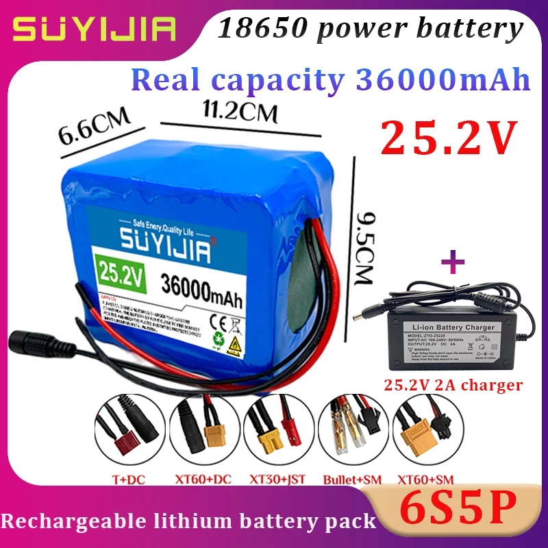 

25.2V 18650 Lithium Battery Pack 36000mAh 6S5P Suitable for Electric Bicycles and Scooters with Built-in BMS with 25.2V Charger
