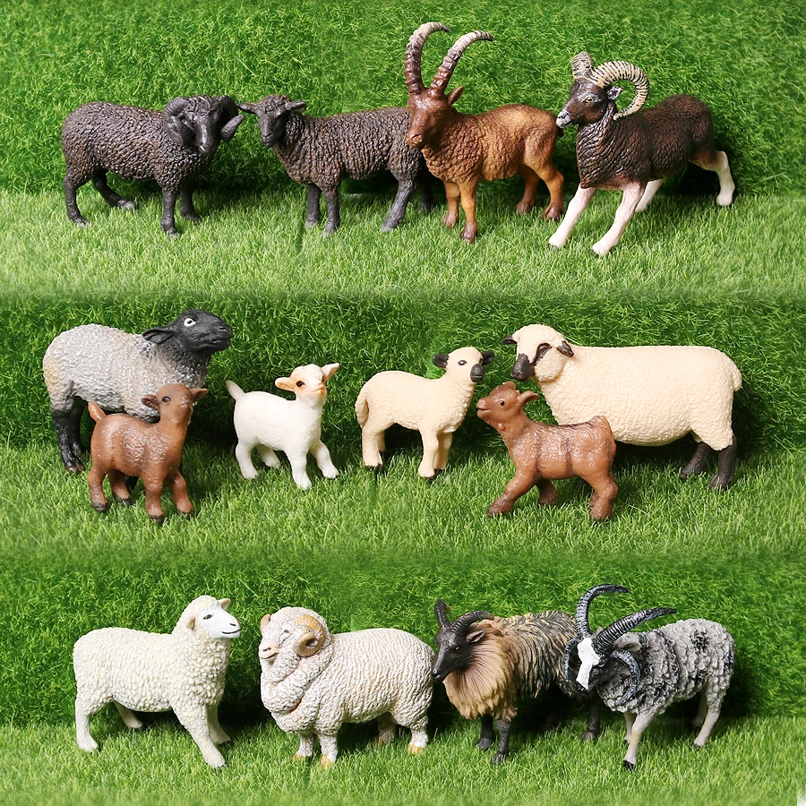 Simulation Merino Sheep, Argali, Himalayan Sheep, Black Sheep, Goat Animal Model Action Figure Educational Toys Figurine for Kid