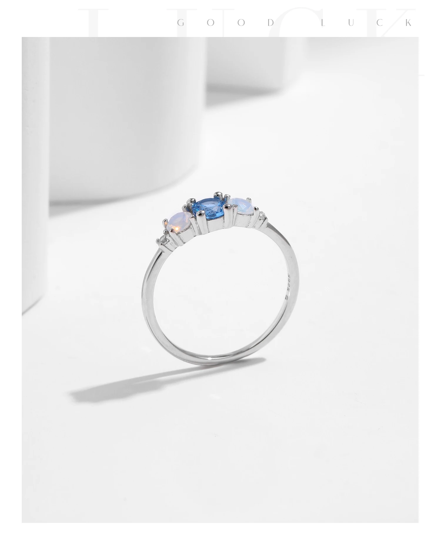 MODIAN 925 Sterling Silver Round Opal Ring White Gold Plated Dainty Cute Three Stone Ring For Women Birthday Christmas Jewelry