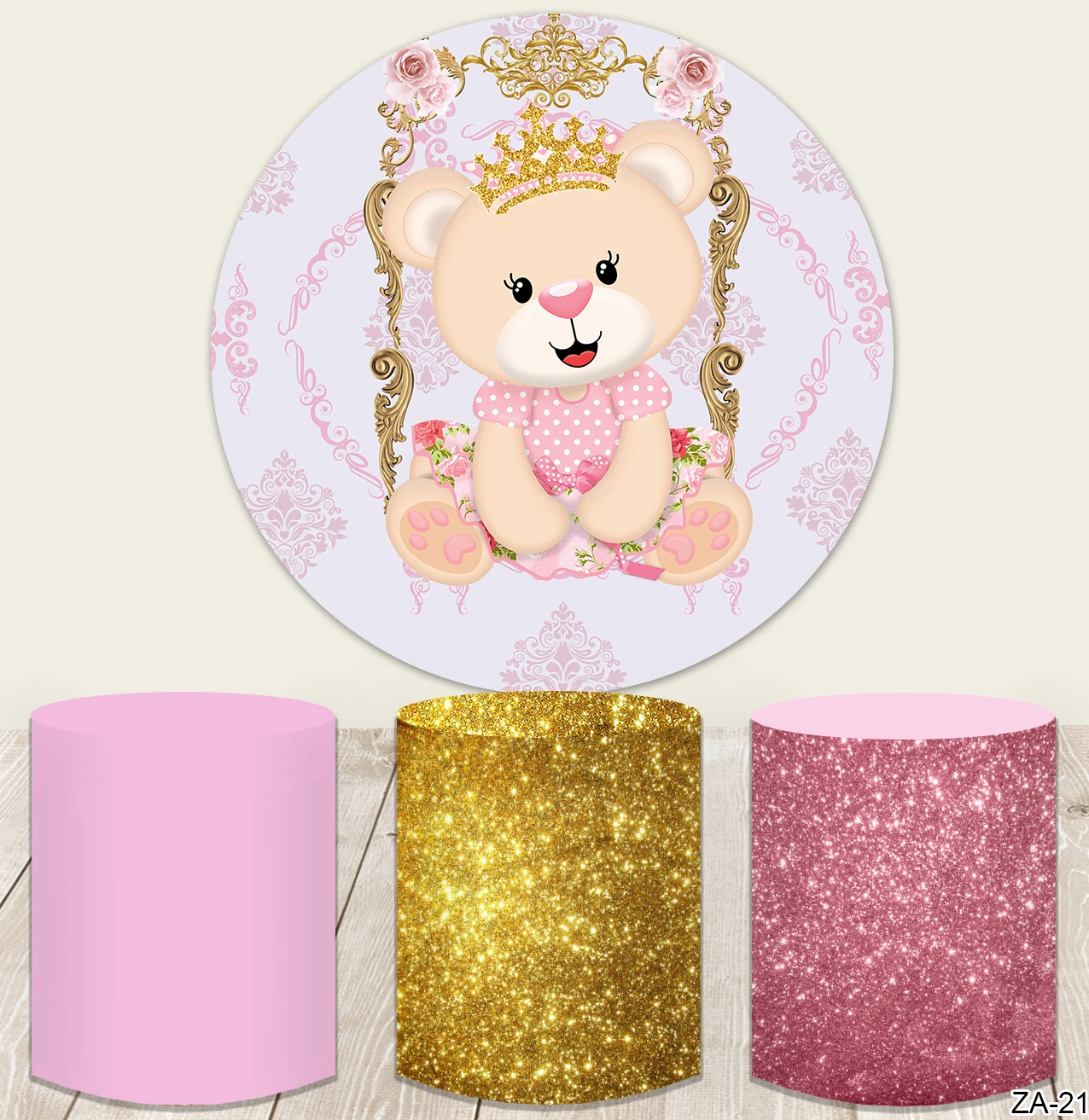 Fundo Redondo do Urso de Peluche para a Fotografia Listras Coroa Festa de Aniversário Personalizado Poster Retrato Foto Círculo Backdrops