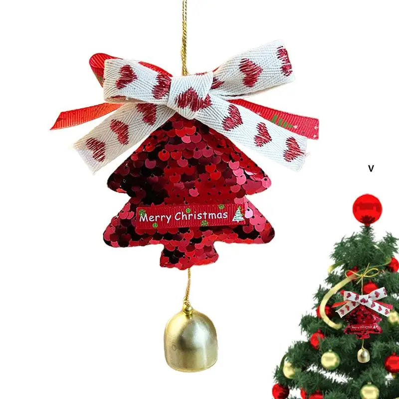 

Christmas Bell Pendant Artistic Christmas Tree Pendant With Red Sequin And Bell Seasonal Decors For Christmas Tree Door Window