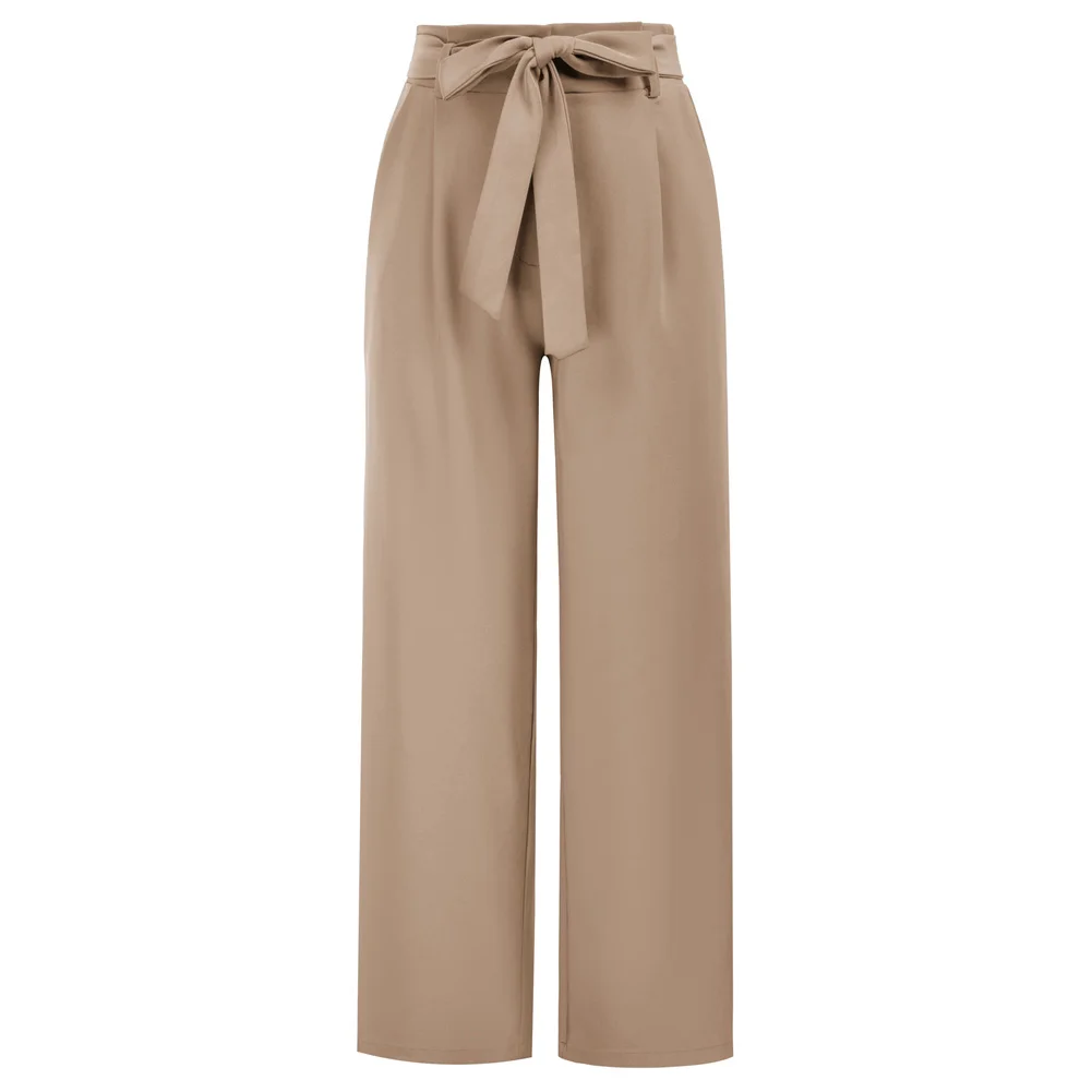 GK Women Straight Leg Pants With Belt Loose Fit Elastic High Waist Trousers Solid Causal Fashion Office Lady Ankle-length Pants