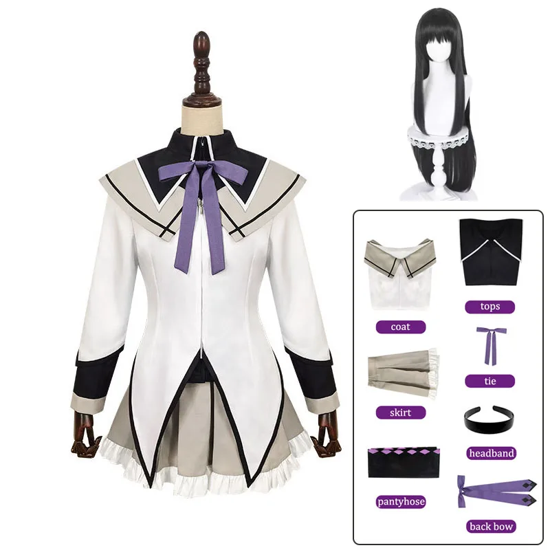 

Костюм для косплея Puella Magi Madoka Magica Akemi Homura, парик, боевые костюмы, женское платье для девочек, наряд для Хэллоуина