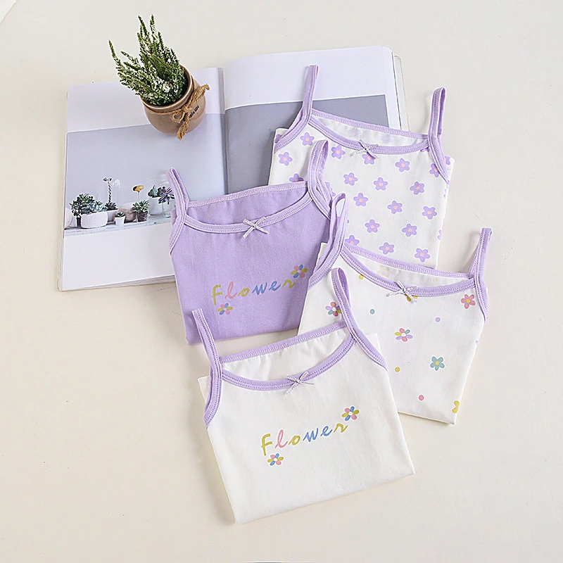 Summer New Children's Vest Girls' Tank Top Floral Prints Strap Breathable Pure Cotton Round Neck Sleeveless Children's Clothing