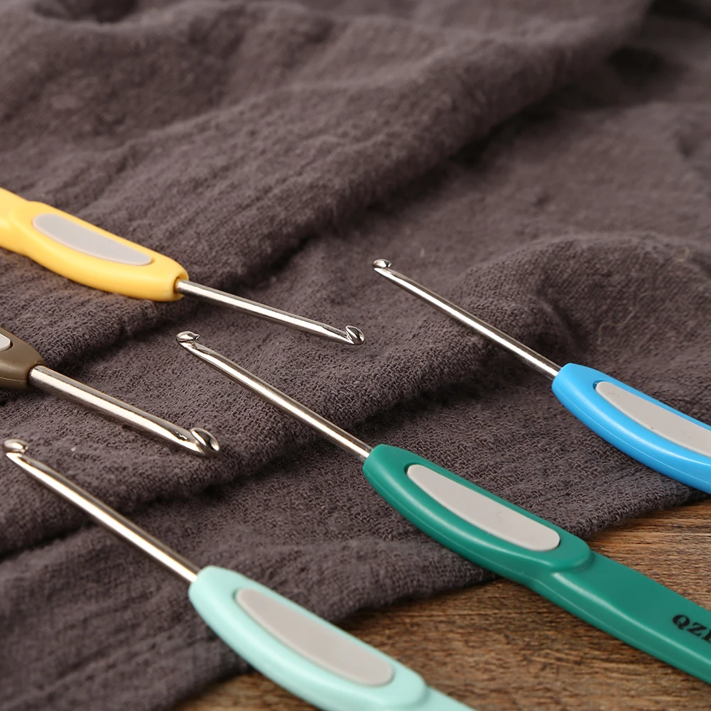 10pcs Plastic Handle Aluminum Crochet Hooks Chunky Sweater Knitting Needles Set Sewing Tools Stitch Weave Accessories