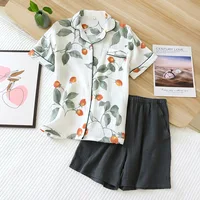 Summer new 100% cotton crepe ladies pajamas short-sleeved shorts two-piece simple fresh and cute homewear pajama set women - Image 2
