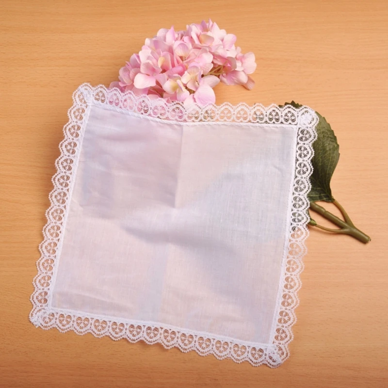 White Hankie Women Handkerchiefs Cotton Lace Trim Super Soft Washable Hanky Chest Towel Pocket Lace Trim Handkerchiefs