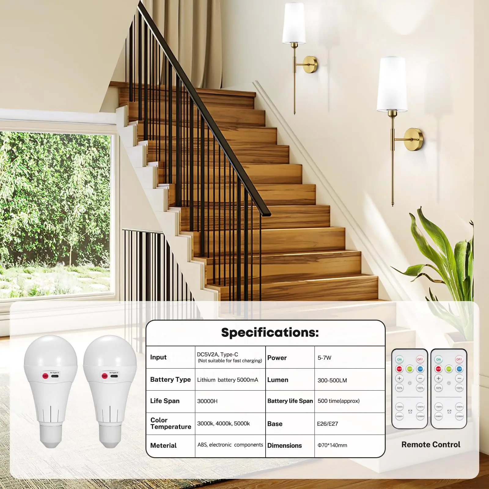LED Wall Lamp NookNova 2Pack Gold Battery Operated Wall Sconces With Bulbs Wireless Rechargeable Powered Wall Lamp with Remote
