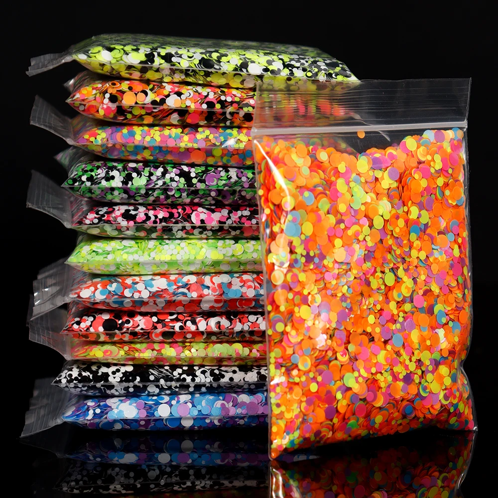 Nail Glitter 50g/bag Neon Mixed Size Circle Sequins For DIY Nail Art