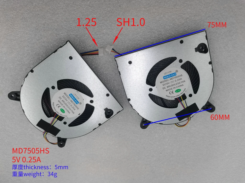 Ventilador do Processador Central do Portátil para Teclast F15 Pro Bf07505h05fp Novo Nb750505hht4b01f21 Bf075d05p Bf07505h05fp Md7505hs 5v 0.25a