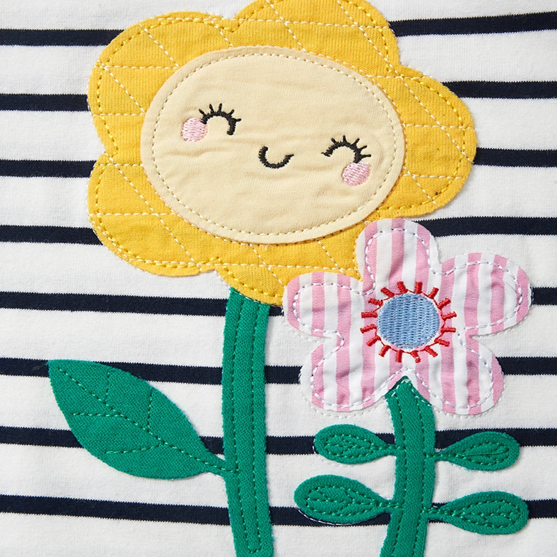 Little maven 2024 Children's Clothing Summer Kids Clothes for Baby Girls Striped T Shirts Cartoon Flowers Cotton Tops Tees