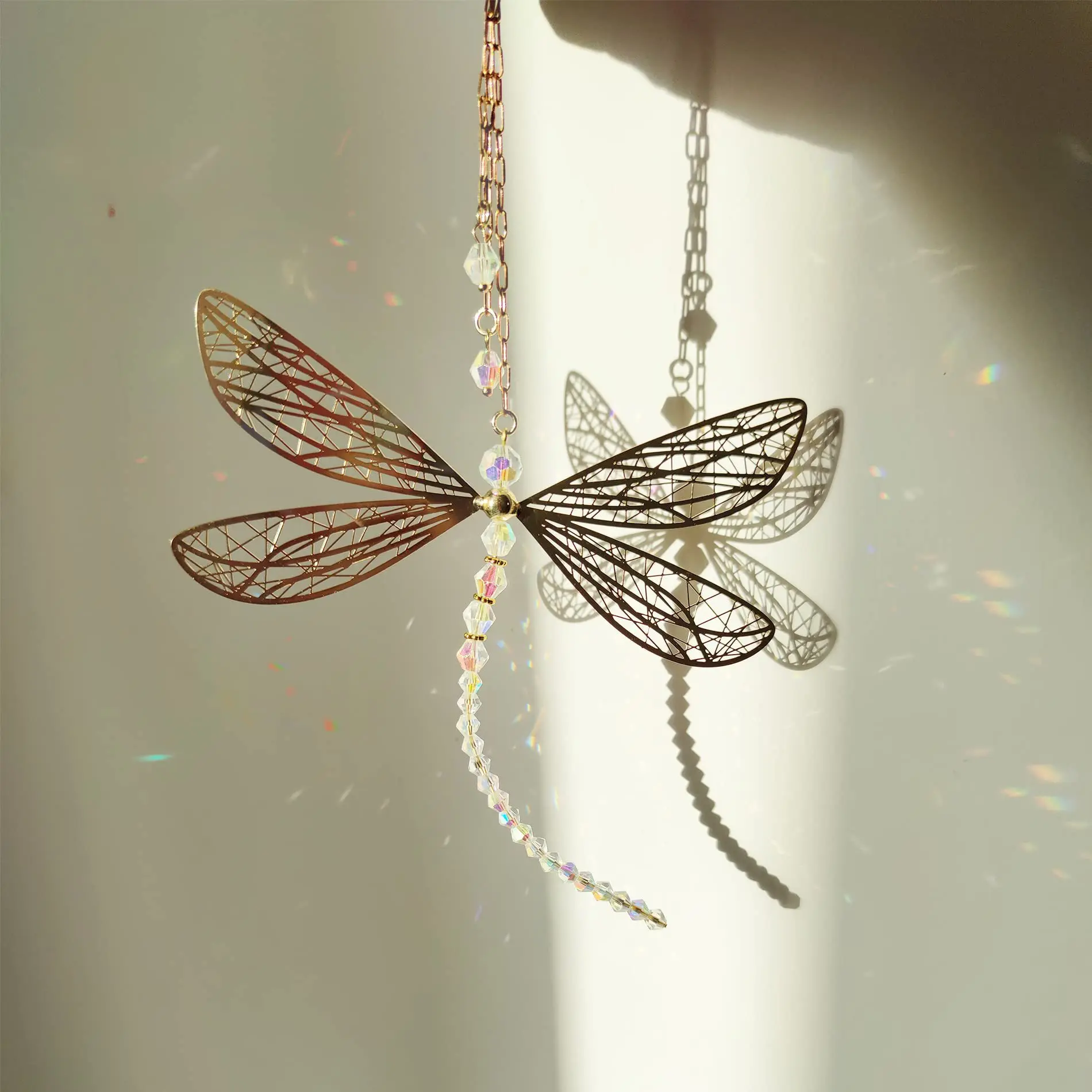 Creative Wing Dragonfly Crystal Suncatcher Outdoor Garden Car Home Hanging Ornament Wind Chimes Window Decoration