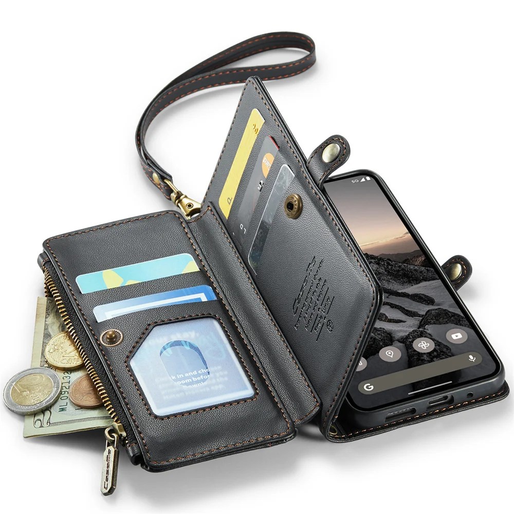 Retro Leather Wallet Phone Case with Magnetic Closure and Trifold Holder