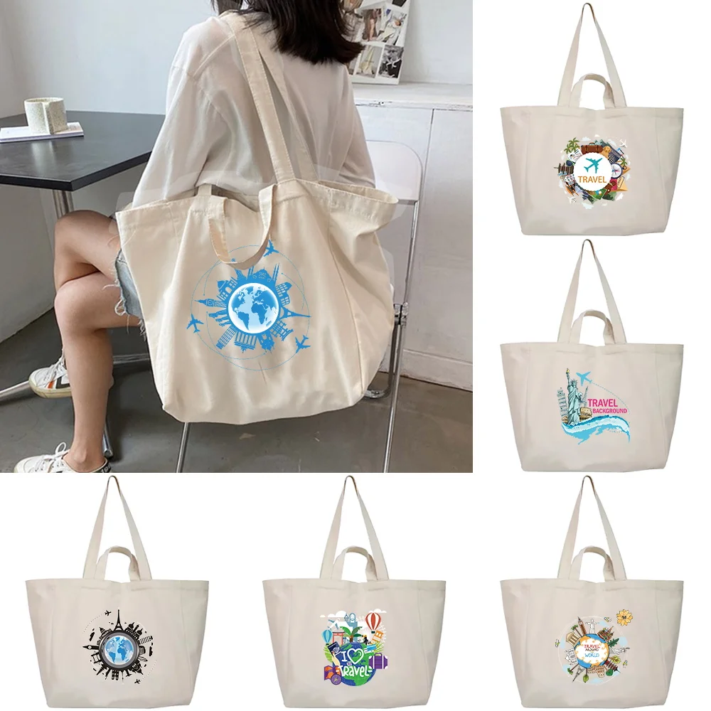 

Canvas Handbags Shoulder Bag Student Style Shopping Bags 2023 Women Organizer Casual Wild Storage Pouch Travel Print Tote Packet