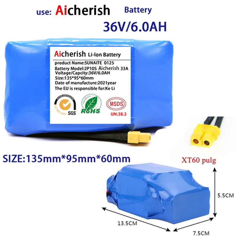 

New 36V 18650 Lithium-ion Rechargeable Battery for Electric Self-Suction Hoverboard Unicycle 36V 6000 mAh Battery Pack