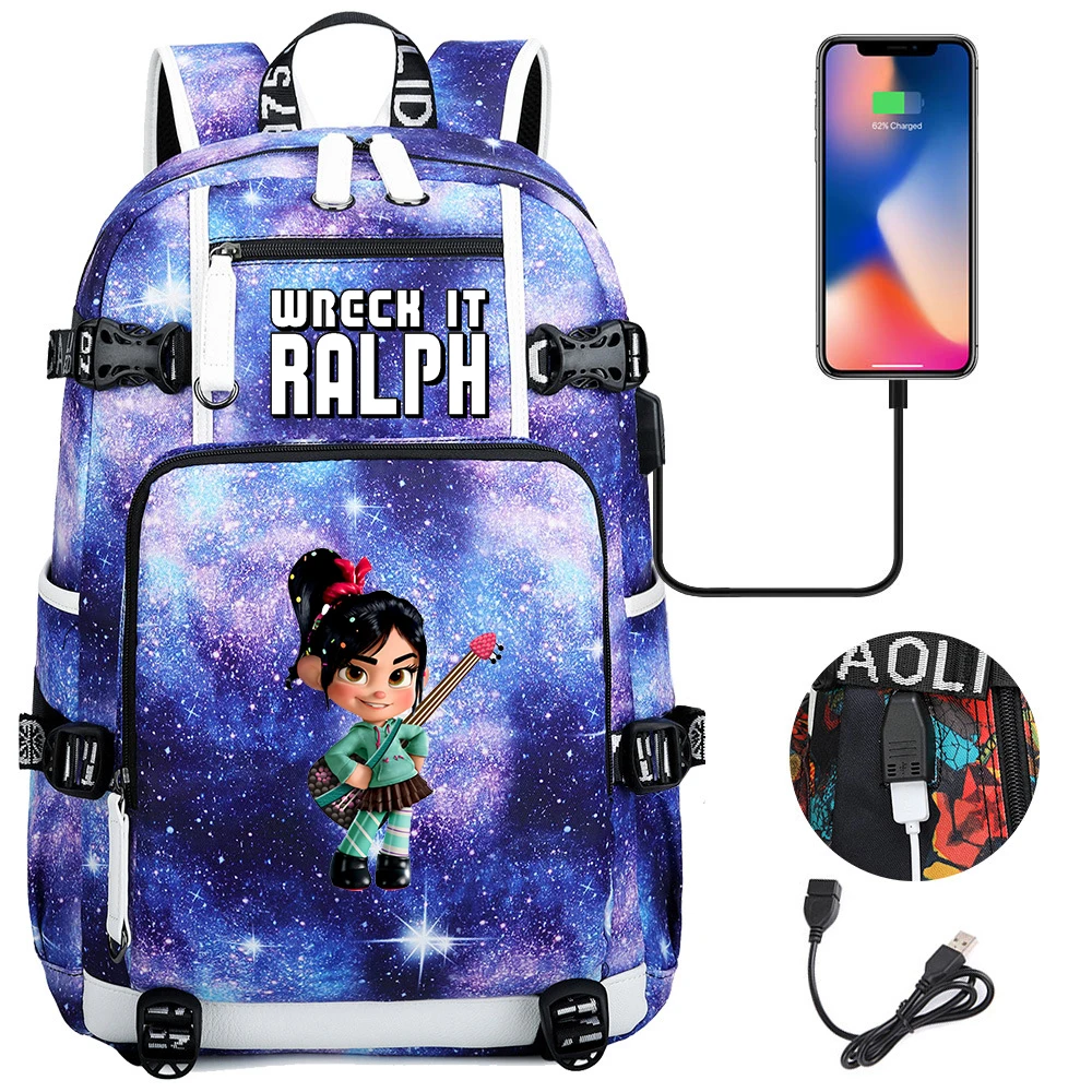 

Disney Wreck-It Ralph School Backpack Women Men Laptop Travel Bag Large Waterproof Multifunction USB Charging Knapsack Mochila