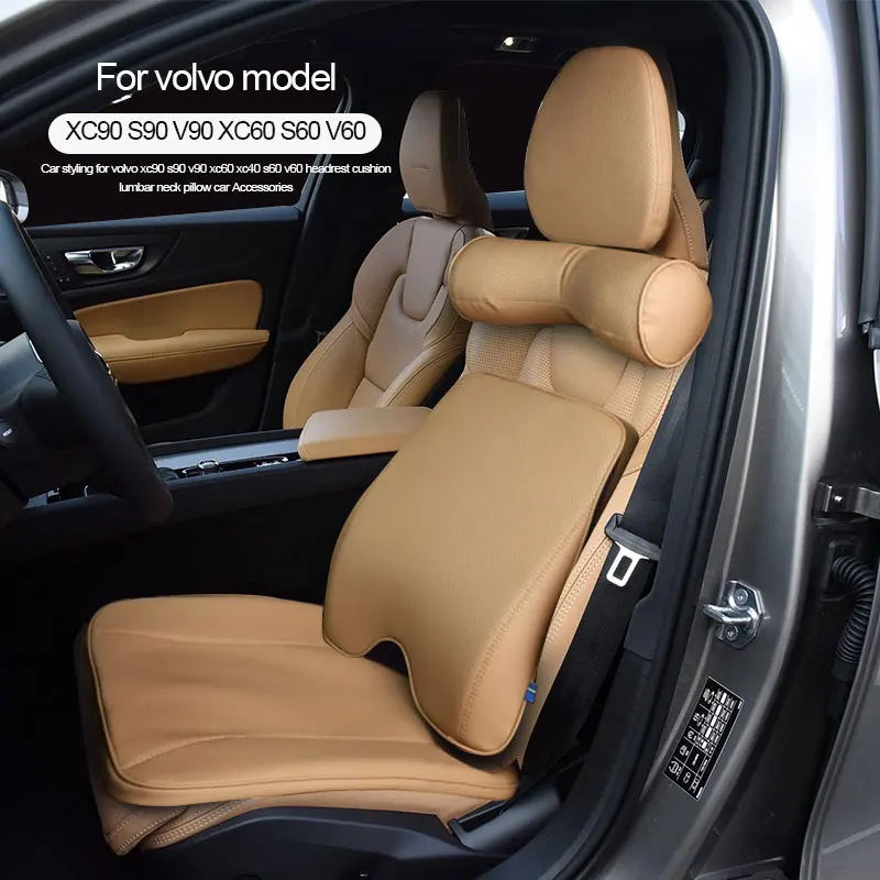 Auto Coussins D'appui Tête de Voiture et Oreiller Lombaire pour Volvo XC60  2017-2023, Coussin Nuque Soutien Cou Appui Tête Cuir Coussin Lombaire
