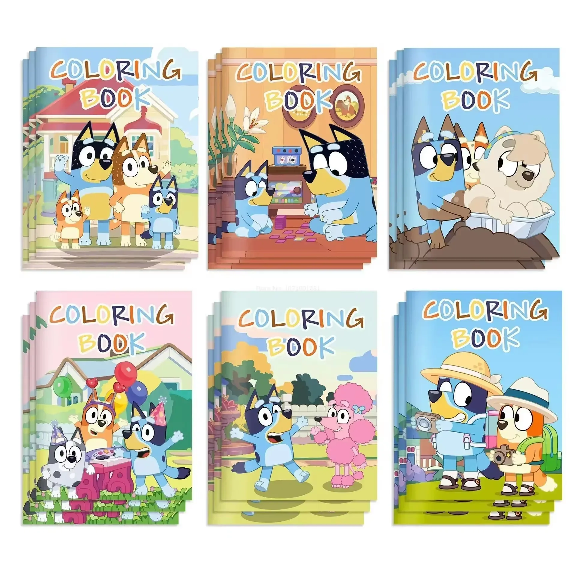 12pcs Anime Bluey Color Children Puzzles Coloring Book Cute Bluey Bingo Party Cartoon Color Graffiti Painting Book