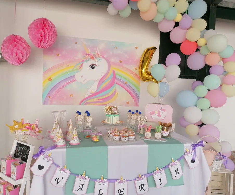 Photo Backdrop Rainbow unicorn birthday backdrop baby shower bokeh glitter photo background birthday photocall floral party supplies