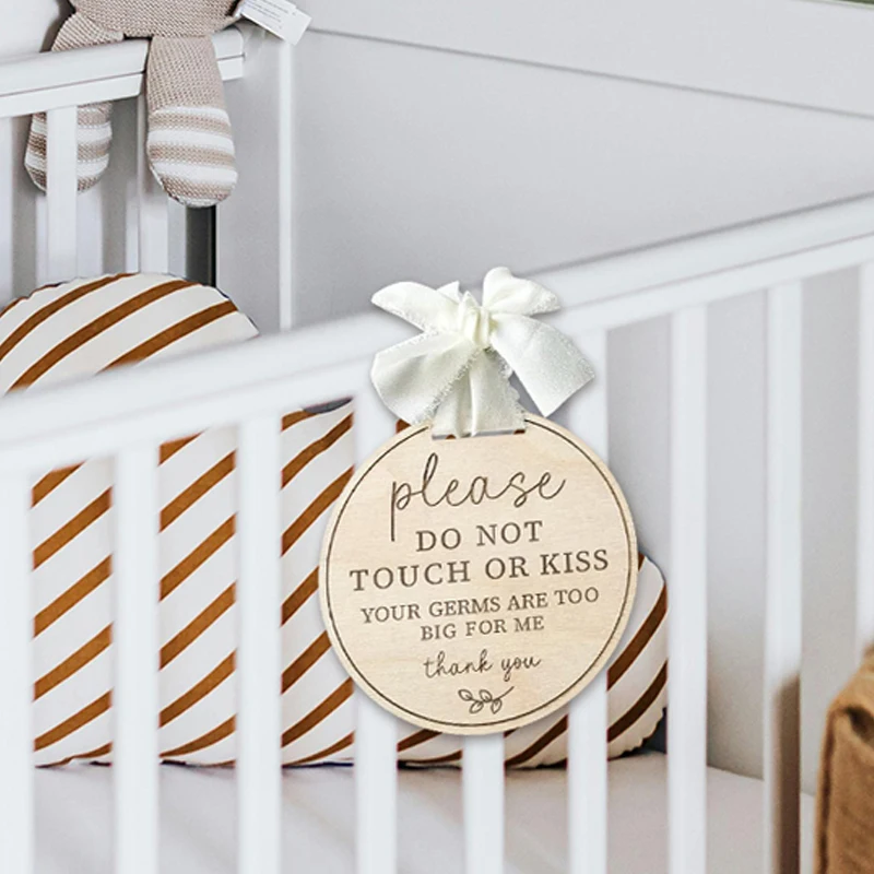 YOMDID Please Do Not Touch or Kiss Baby Sign Do Not Touch Baby Wooden Sign No Touching Car Seat for Newborn