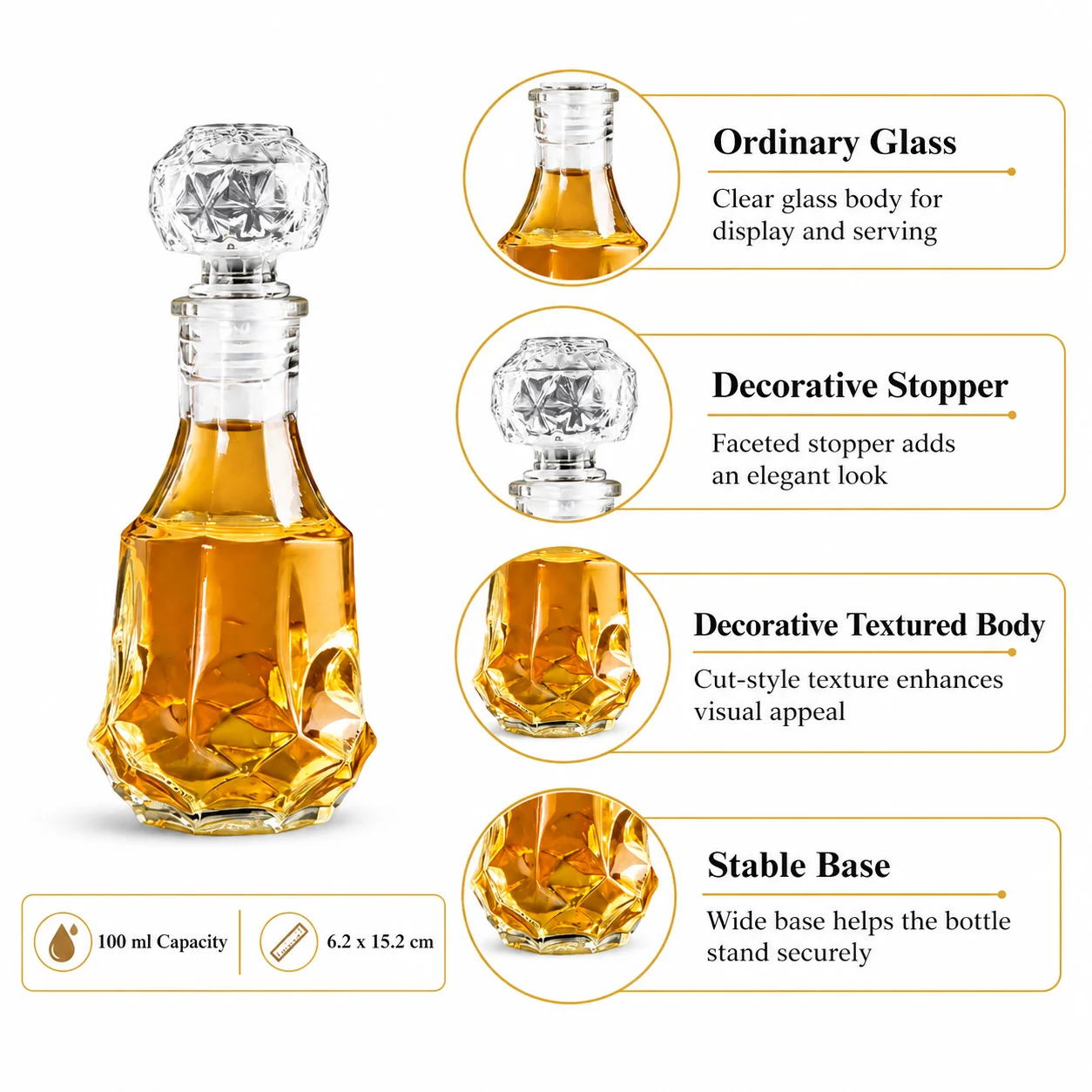 10팩 미니 위스키 디캔터 병, 100ml 작은 유리 주류 병(마개 포함), 위스키, 버번용 미니 디캔터