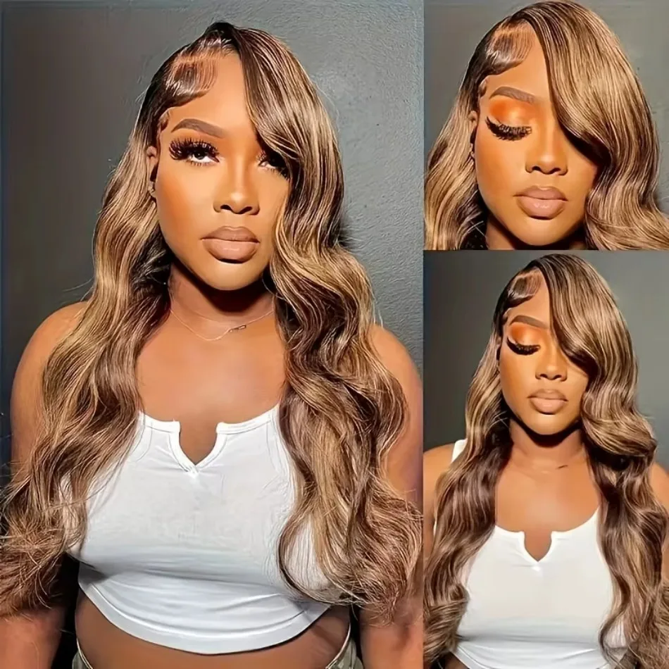 Body Wave Human Hair Wigs Highlight 4/27 HD Transparent Lace Frontal Wig 13x6 100% Human Hair For Women Preplucked Brazilian Wig