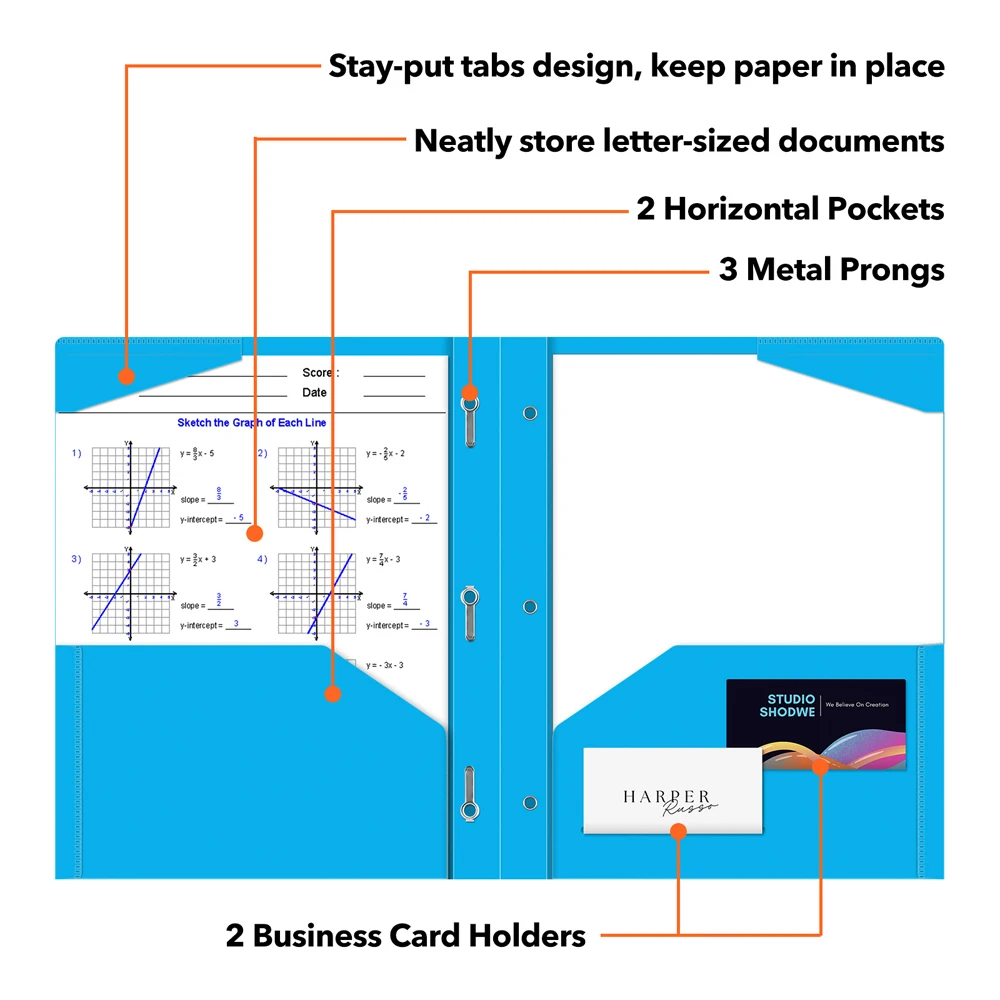 6/10Pcs Heavy Duty Plastic Pocket Folder with Prongs for Letter Size Paper Color File Storage Document Organizers Book Binding