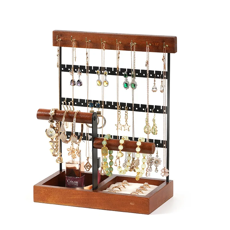 Jewelry Organizer Stand Holder Rack with Earring Tray and Holes Necklaces Hanging Storage Tree Display for Bracelets Watches