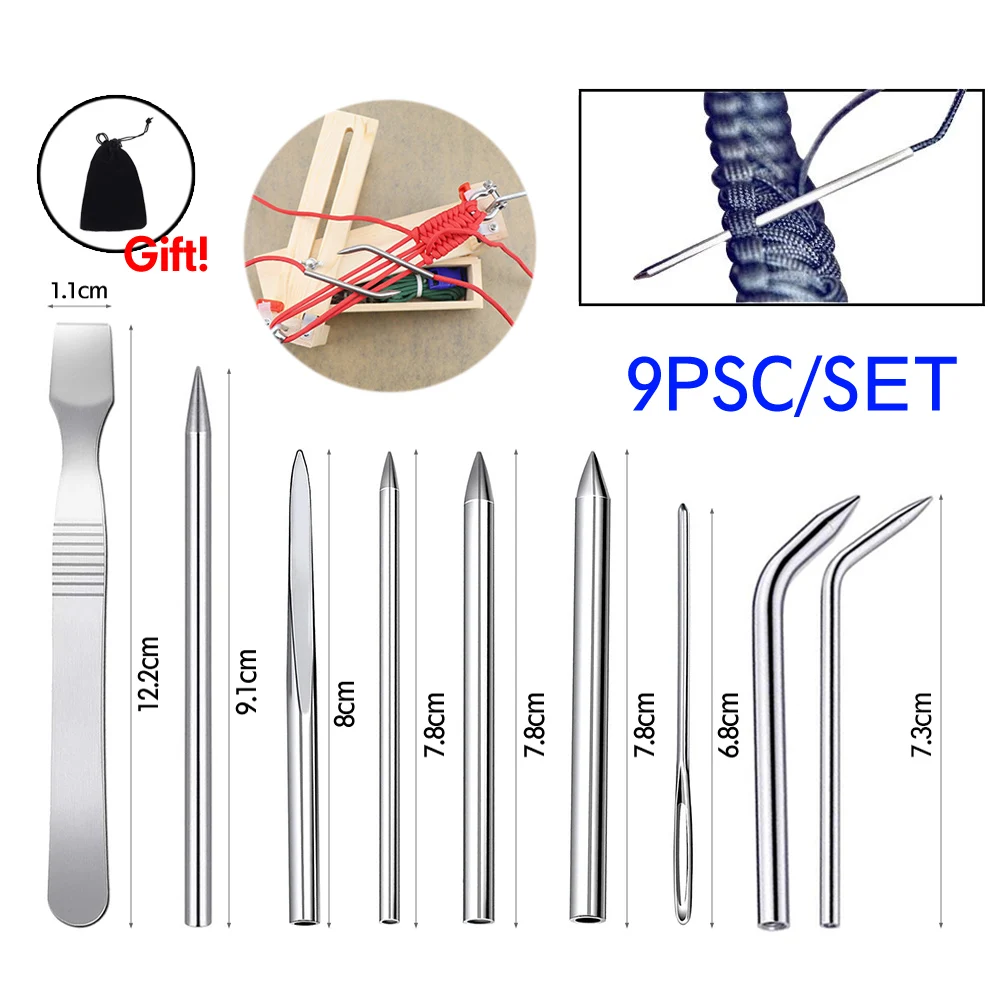 9pcs/set Stainless Steel Paracord Bracelet Fid Lacing Stitching Needles Tool