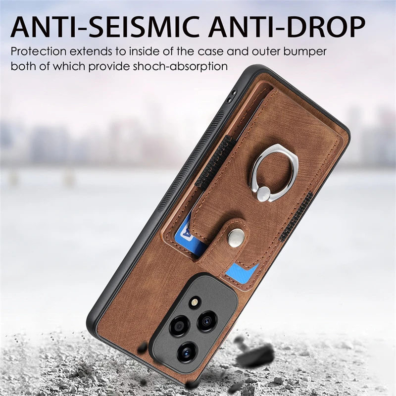 Luxury Leather Magnetic Wallet Case with Ring Stand and Card Slot Cover