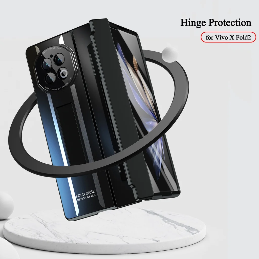Magnetic Hinge for Vivo X Fold2 X Fold 2 Case Tempered Glass Stand Plating Hard Case Protection Cover for Vivo X Fold2 X Fold 2