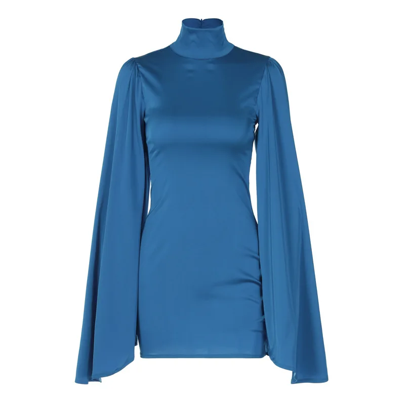 

Women's Maxi Dress 2024 Autumn/Winter New Fashion High Neck Simple Style Solid Color Thin Puss Sexy Hip Wrap Skirt Casual Y2k