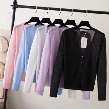 Summer Cardigan Women Cropped Korean Fashion Style Female Black Women's Coat Clothing V-neck Ladies Sweater Outerwear Cute Basic 1