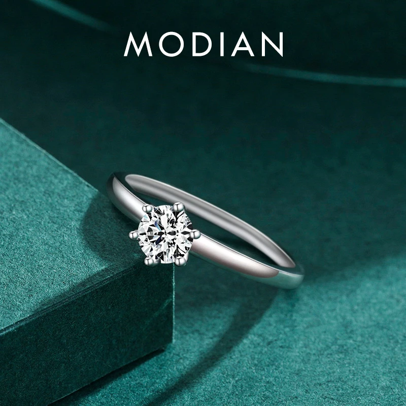 Modian 925 Sterling Silver Classic Simple Round Clear CZ Finger Rings Size 5 6 7 8 9 For Women Wedding Statement Jewelry Gifts silver ring,wedding rings,silver rings