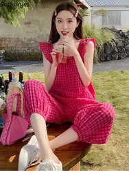 Jumpsuits Women Plaid Colorful Daily Casual New Korean Style Simple All-match Ladies Cozy Personality Sweet Trendy Streetwear