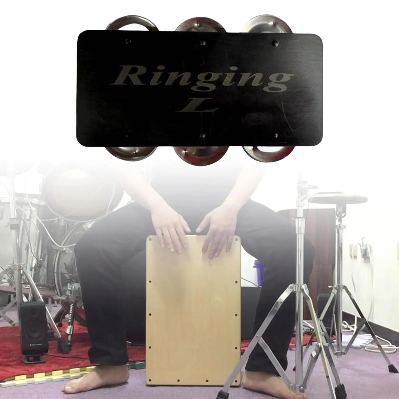 Finger Tambourine Musical Rhythm Accompaniment with Bells Metal Shaker for Party Carnival Entertainment Gethering Guitarists