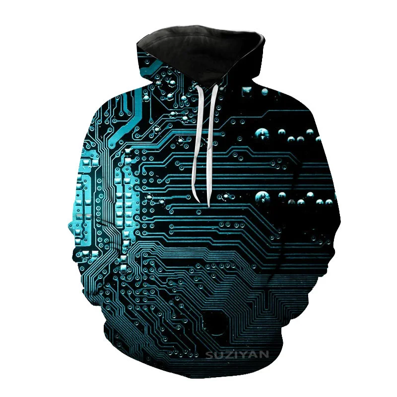 thumbnail image 1 of Sudadera con capucha con estampado 3D de chip electrónico creativo para hombre, ropa de calle informal de estilo Harajuku y hip hop, para primavera y otoño, 1 of 5