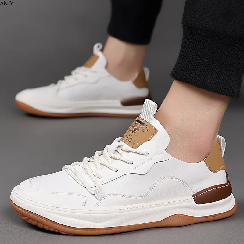 

Мужские однотонные классические кроссовки на шнуровке, из искусственной кожи, дышащая повседневная спортивная обувь, легкие Нескользящие туфли, 2024