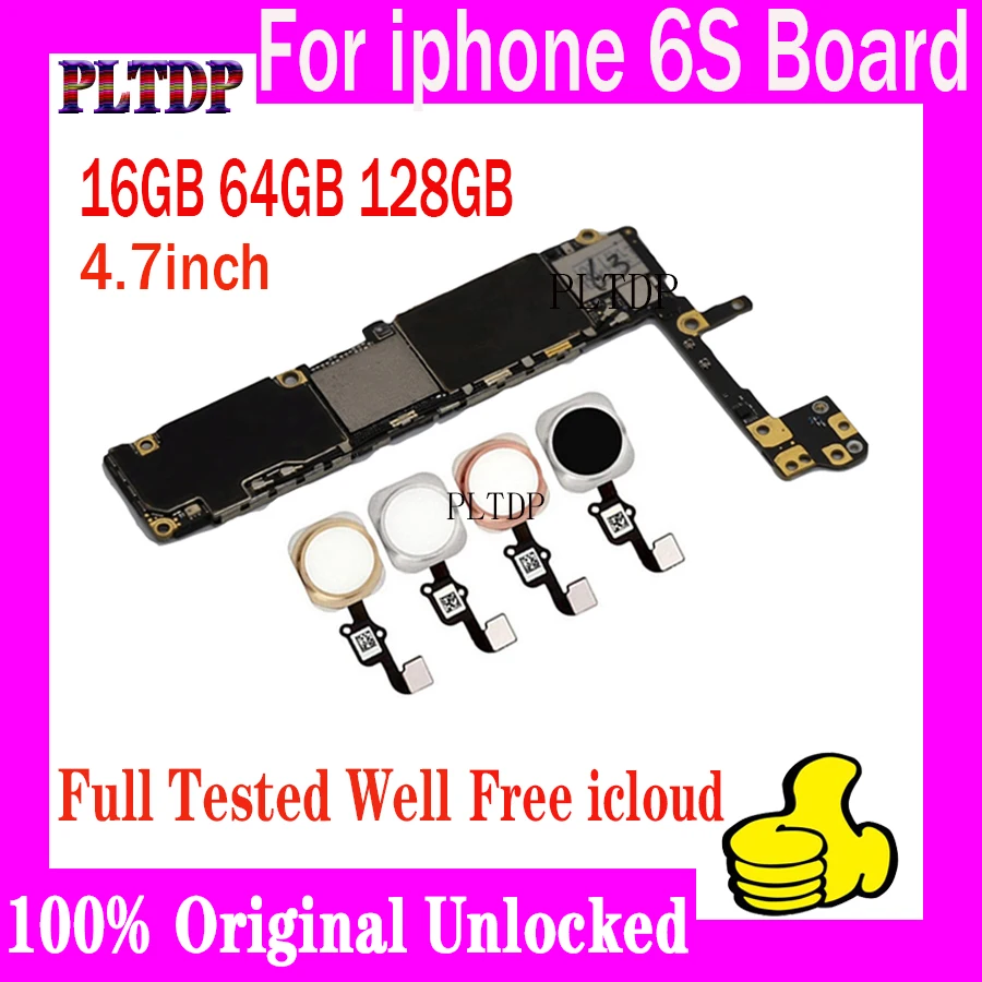 

For iphone 6S Motherboard Original Unlocked Mainboard 16GB 64GB 128GB For iphone 6S 4.7inch Logic board Without / With Touch ID