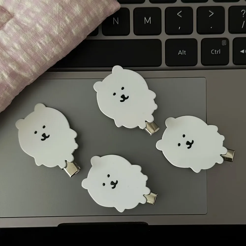 Acrylic Bear Hair Clips 2pcs Cute White Sweet Side Clips for Women Autumn Winter Fashion Accessories