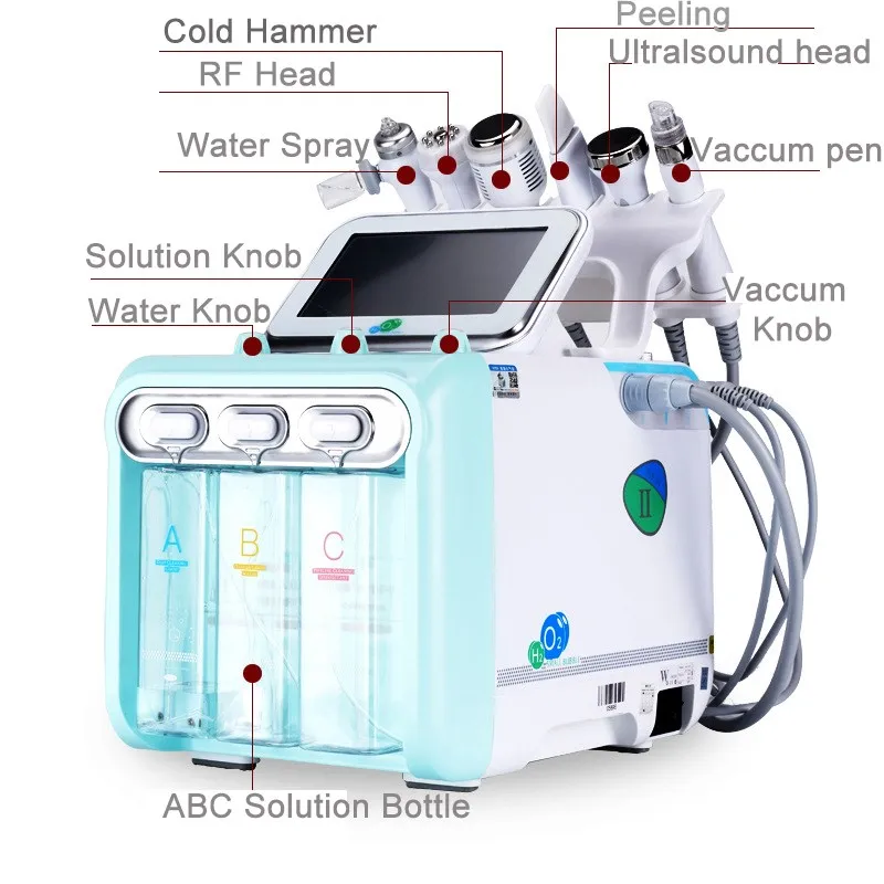 New 7 In 1 Hydro Oxygen Small Bubble RF Beauty Machine Face Lifting Dermabrasion Device Skin Scrubber Facial Spa