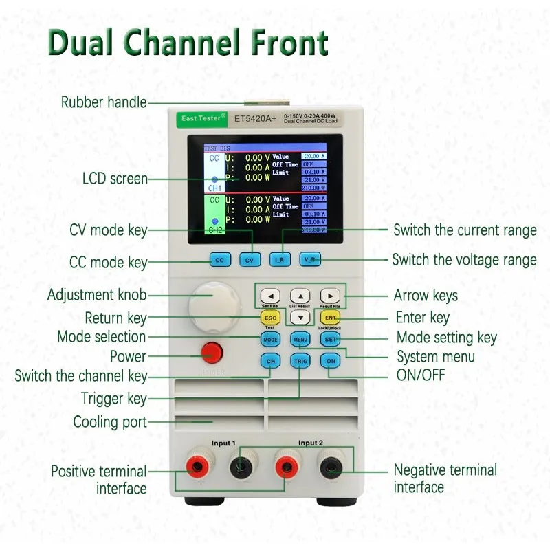 East Tester Programmable DC Electronic Load ET5410A+ Single/Dual Channel Meter Battery Capacity Tester 150V/500W 40A 400W ET5420 4