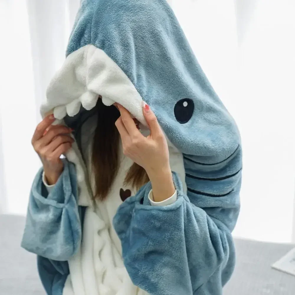 Cartoon Shark Blanket Cover Sleeping Bag Pajamas Office Nap Fabric Mermaid Winter Shawl for Children Adult Homewear Couple Pink