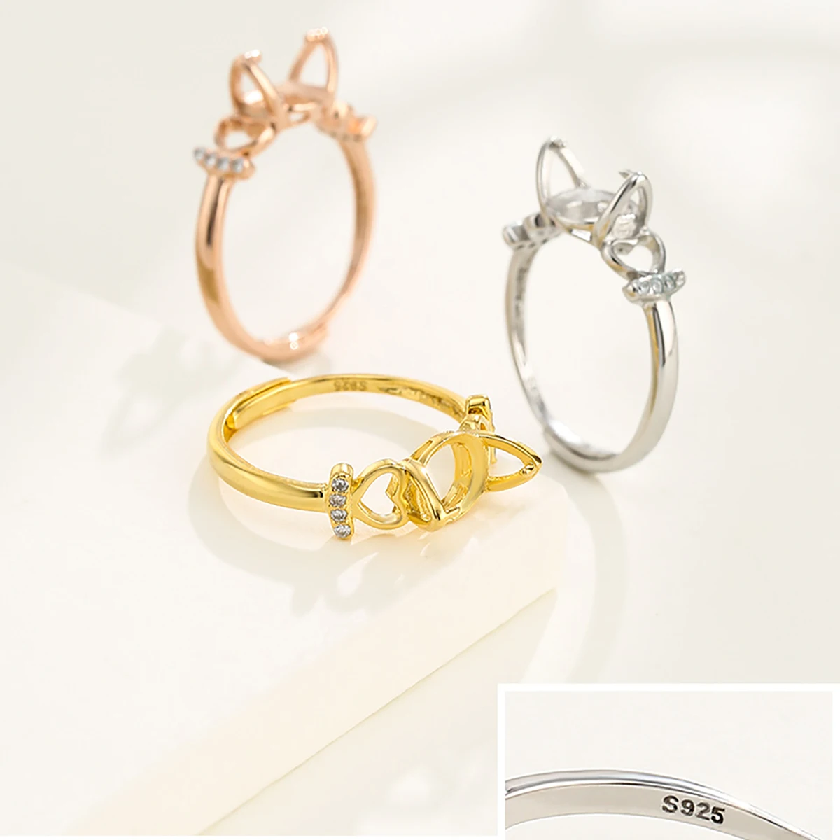 925 Silver Adjustable Blank Ring Base Fit 7-9mm Cabochon Amber Opal Agate Turquoise Ring Setting DIY Jewelry Making