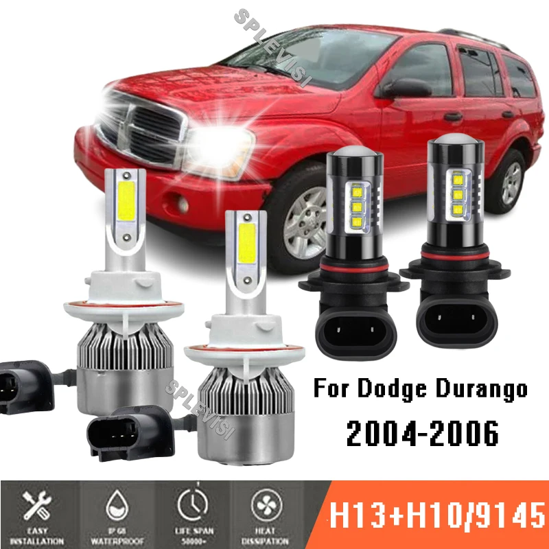 

4x Combo LED White Headlight High/Low Beam fog Lights 6000K Kit luz para auto For Dodge Durango 2004-2006 2004 2005 2006
