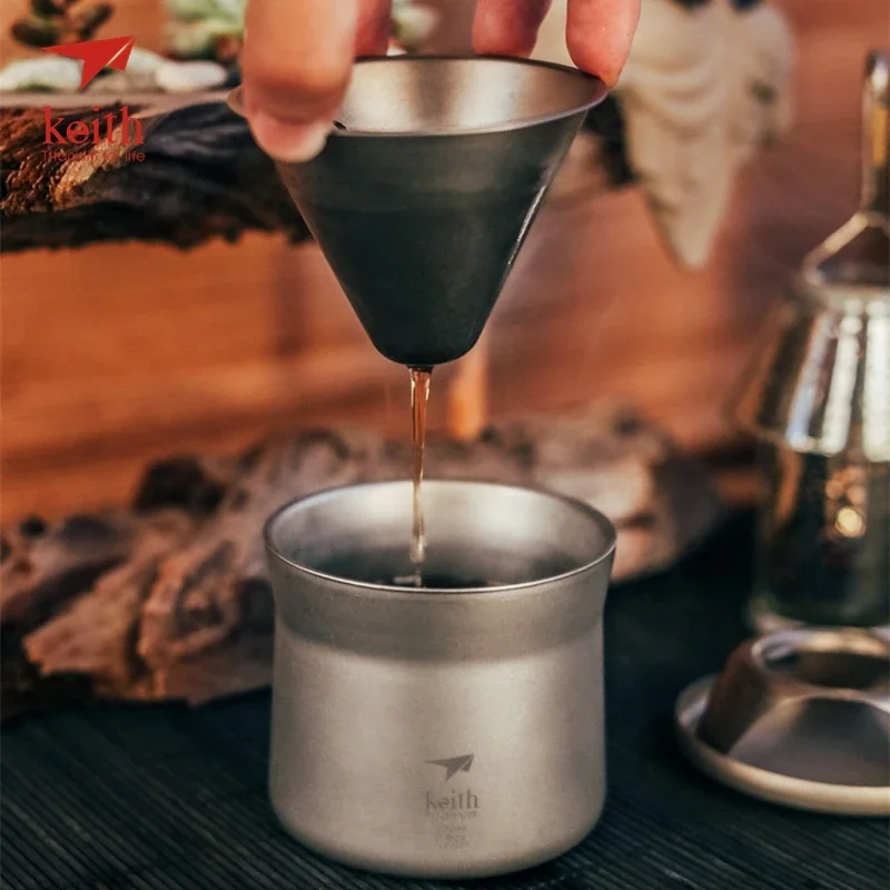 Keith 순수 티타늄 커피 컵, 필터 컵, 드립 필터, 깔때기, 핸드 브루드 다기능 커피 포트 세트, 사무실 선물