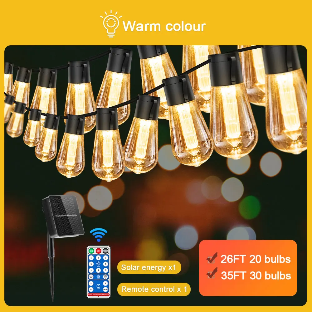 solar outside lights Solar String Lights, G40 Shatterproof LED Solar String Light Outdoor Umbrella Lights with 20 Bulbs Patio Waterproof Lights solar powered street lights Solar Lamps