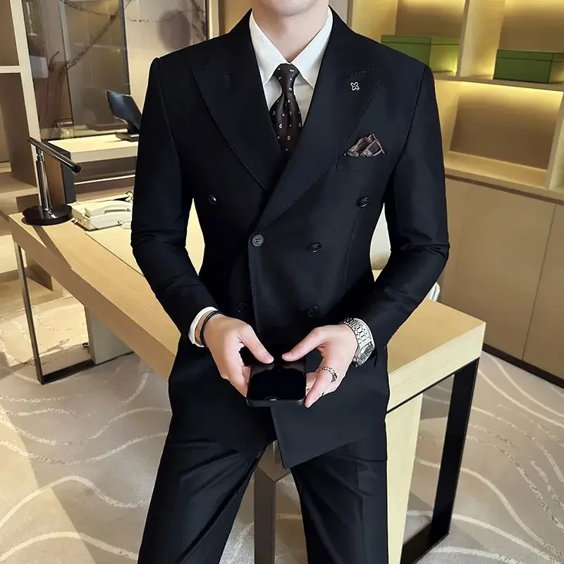 thumbnail image 1 of Traje completo para hombre, chaqueta de moda de alta calidad, conjunto de traje coreano de 2 piezas 2024, ropa de ceremonia ajustada para hombre, tendencias de disfraces, 1 of 5