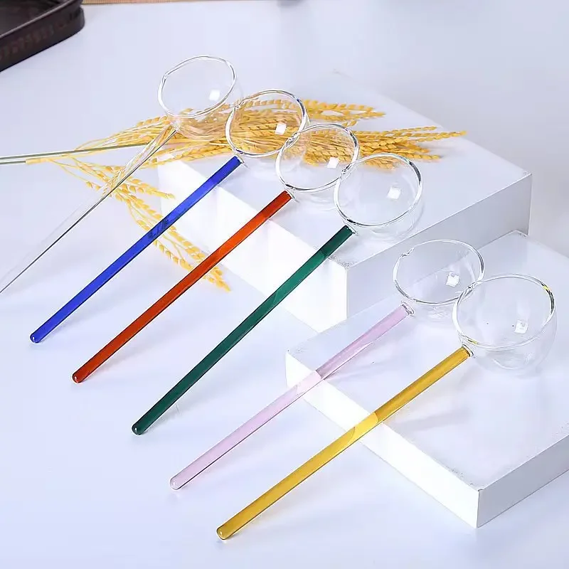 Transparent Glass Spoon Creative High Temperature Resistant Colorful Long Handle Soup Ladle Household Kitchen Spoons gold spoon set glass dessert spoon