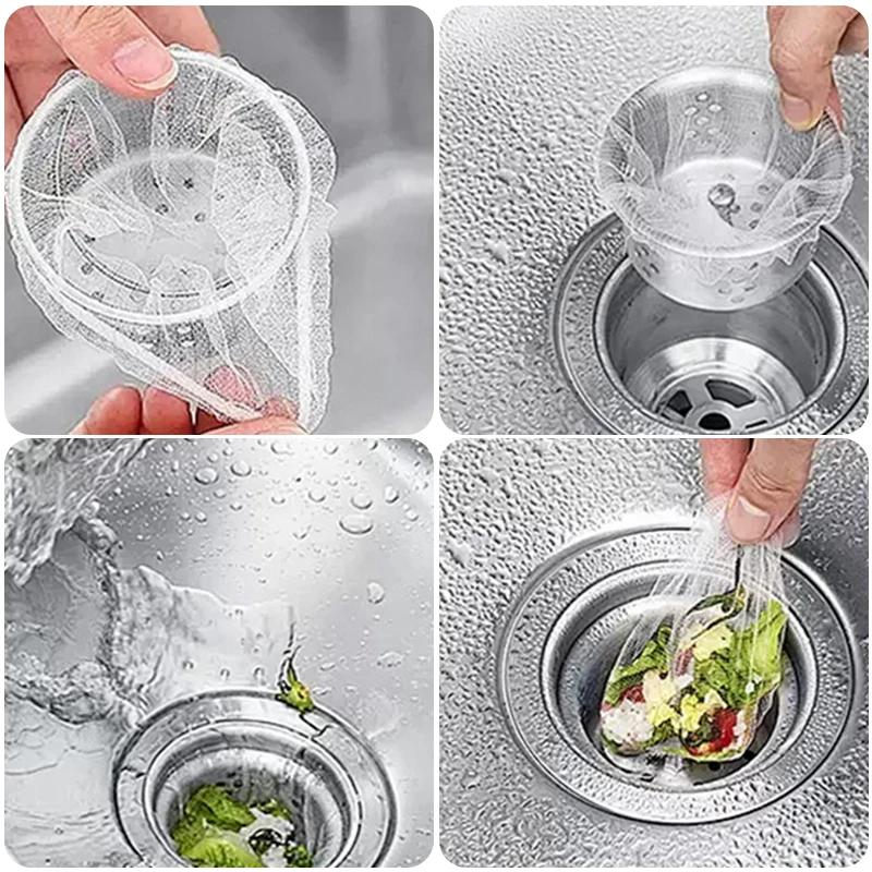 200-600PCS 일회용 싱크 필터 배수구 막힘 방지 쓰레기 봉투 주방 청소 액세서리용 미세 메쉬 청소망